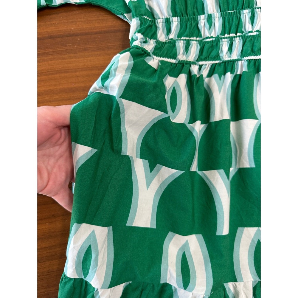 Anthropologie Somerset Maxi Shirt Dress Large Green Geometric Tiered Scandi - Picture 11 of 15